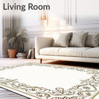 Elegant Brown Scrollwork Floral Frame Rug