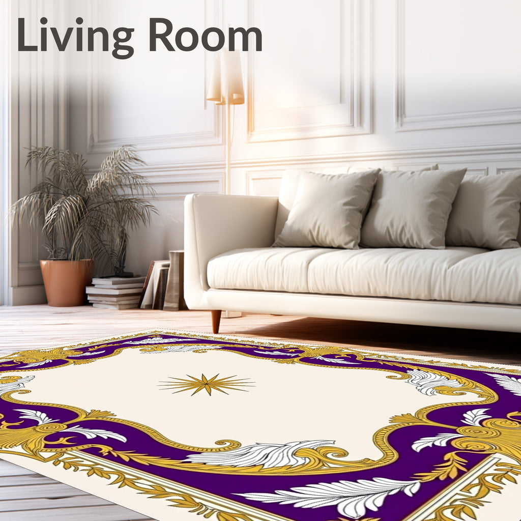 Ornate Purple Gold Acanthus Leaf Frame Rug