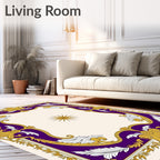 Ornate Purple Gold Acanthus Leaf Frame Rug