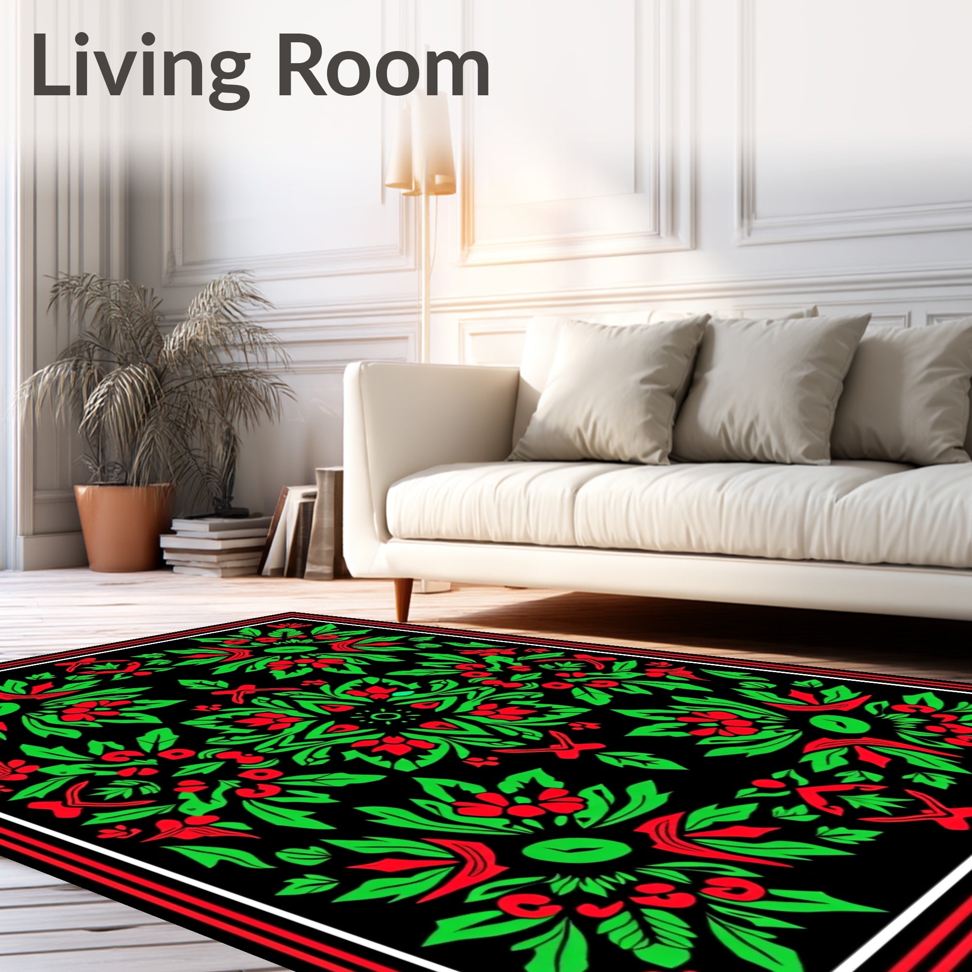Ornate Red Green Floral Symmetry Rug