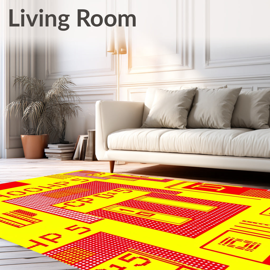 Red Yellow Pixelated Circuit Board Rug