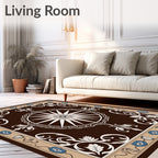 Brown Cream White Blue Floral Starburst Rug