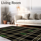 Black Gold Green Plaid Evergreen Tree Rug