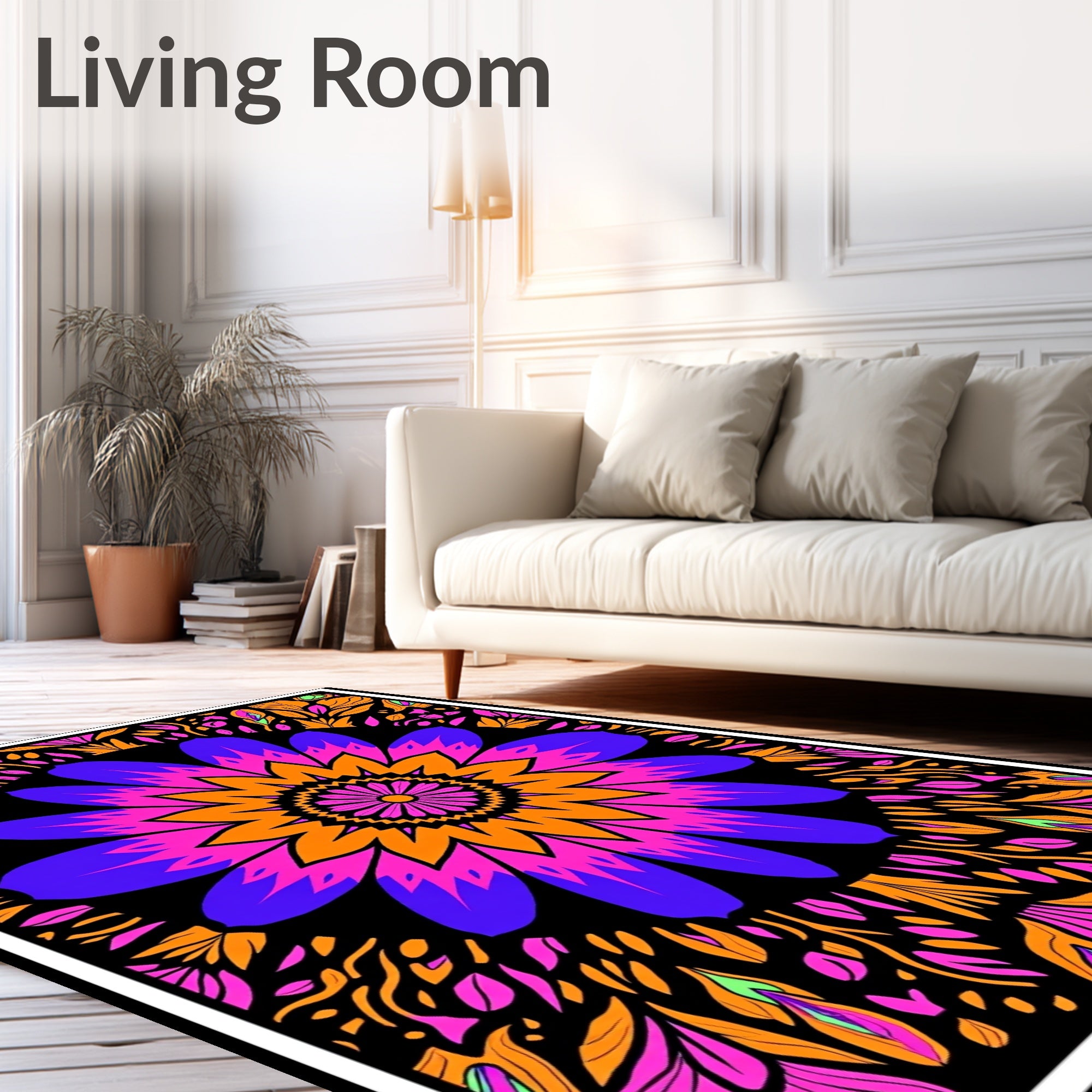 Vibrant Blue Pink Orange Floral Mandala Rug