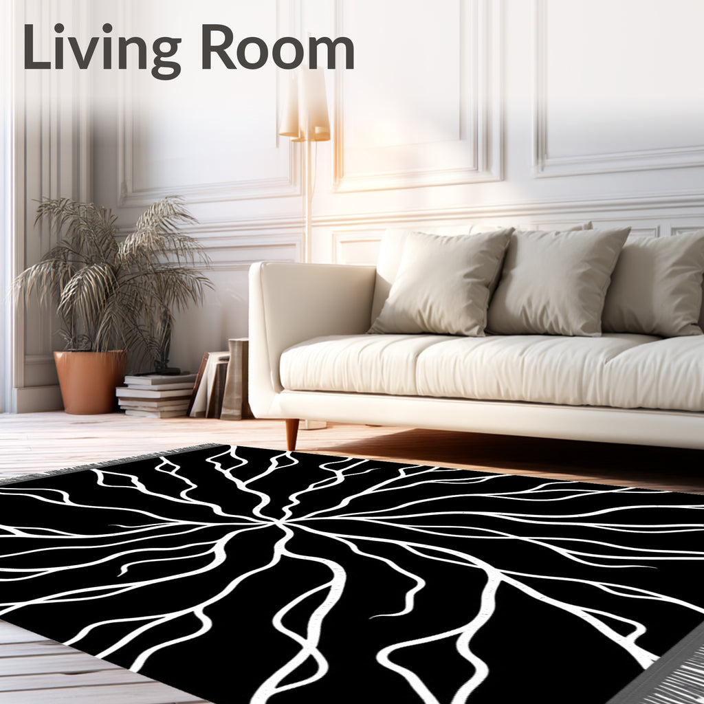 Abstract Black White Branching Root Rug