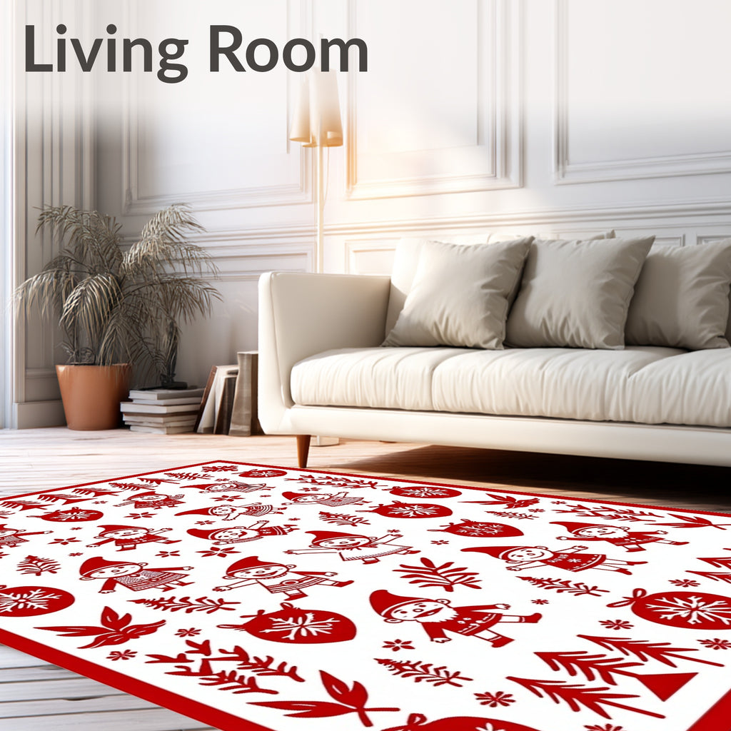 Red Gnome Snowflake Christmas Trees Rug