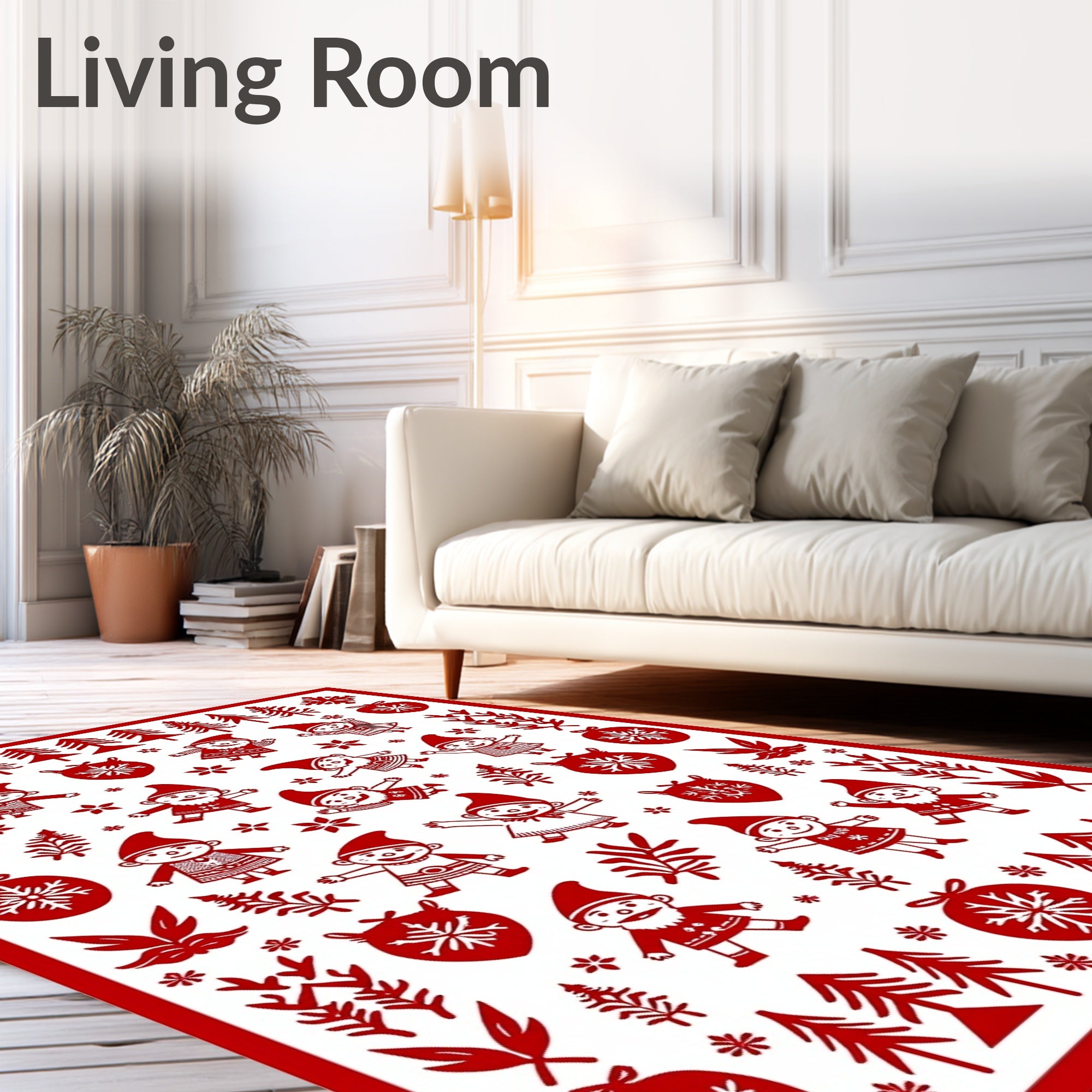 Red Gnome Snowflake Christmas Trees Rug