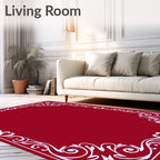 Crimson Vine Heart Scroll Border Rug