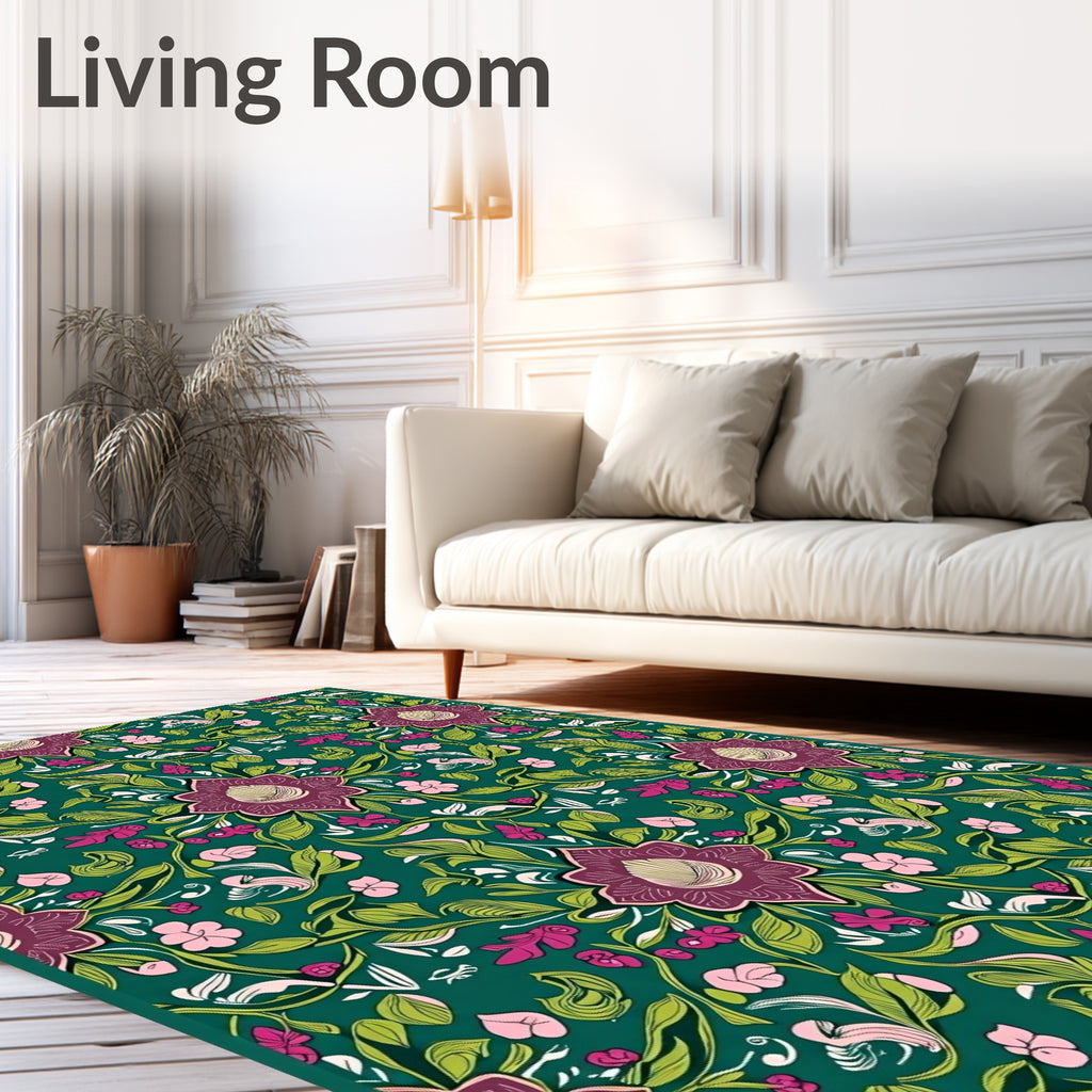 Deep Teal Floral Garden Vine Rug