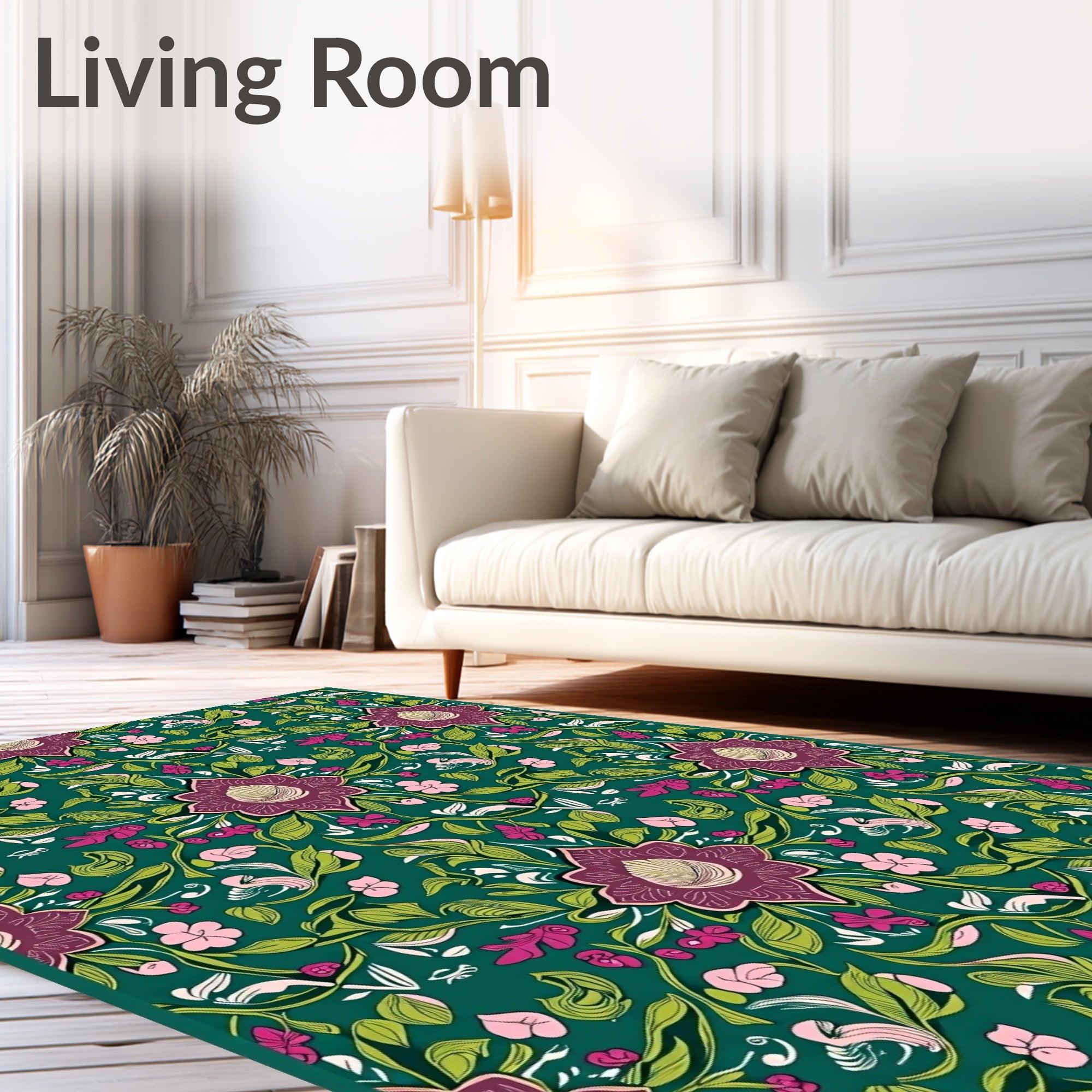 Deep Teal Floral Garden Vine Rug