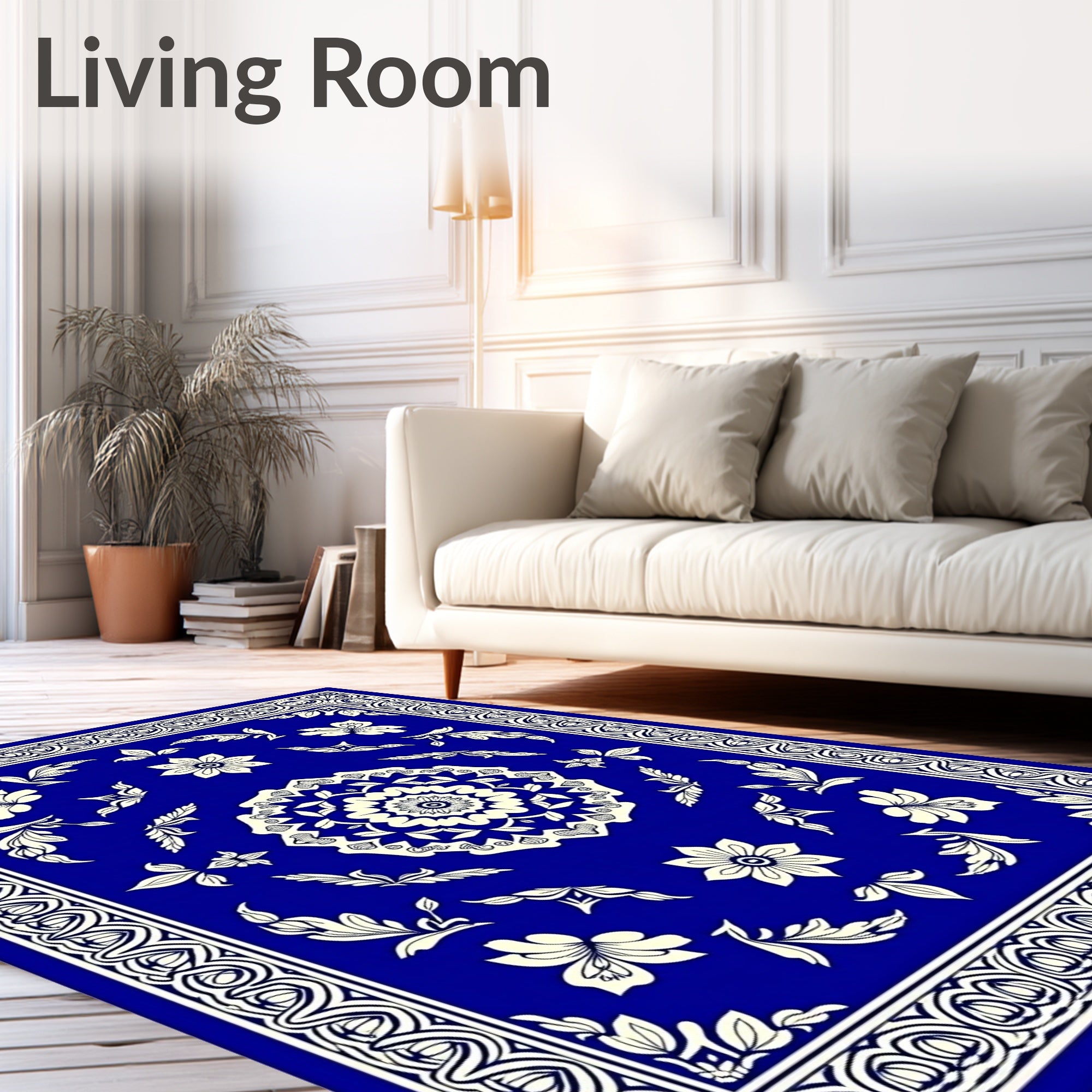 Ornate Crimson Floral Mandalas Border Rug