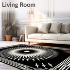 Black Cream Sunburst Geometric Rug