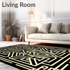 Cream Black Geometric Maze Rug