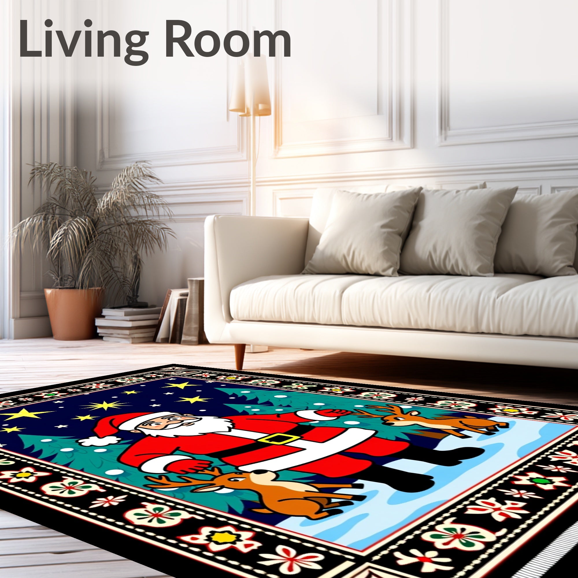 Santa Claus Reindeer Christmas Starry Night Rug