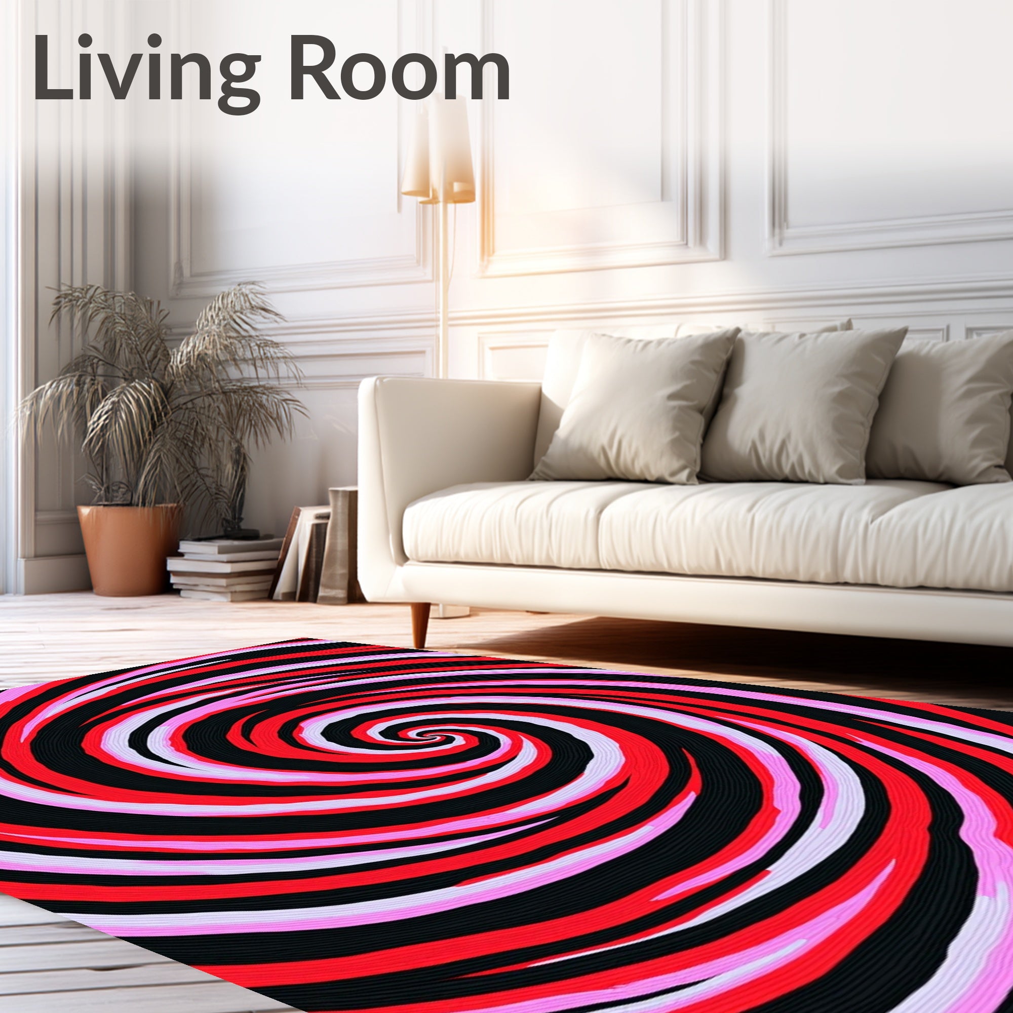 Vivid Swirl Crimson Pink Spiral Rug