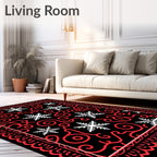Crimson Swirl Snowflake Border Rug