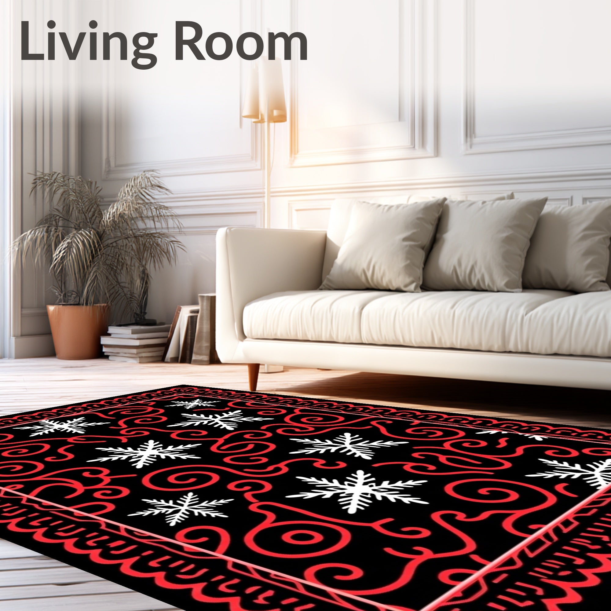 Crimson Swirl Snowflake Border Rug