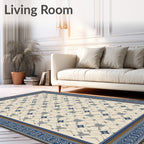 Ornate Blue and Cream Lattice Rug