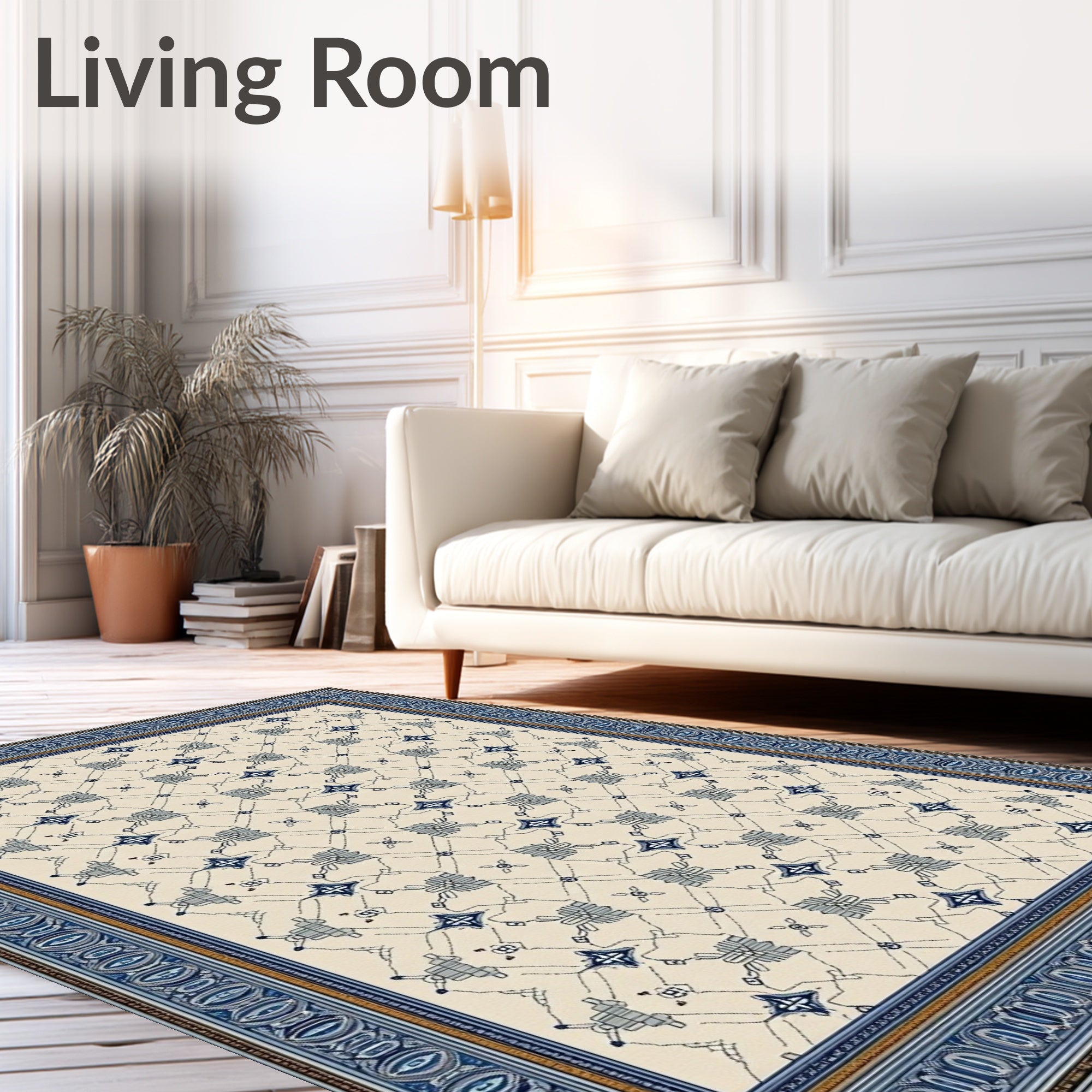 Ornate Blue and Cream Lattice Rug