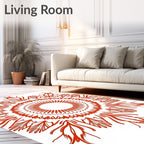 Fiery Red Radial Sunburst Mandala Rug
