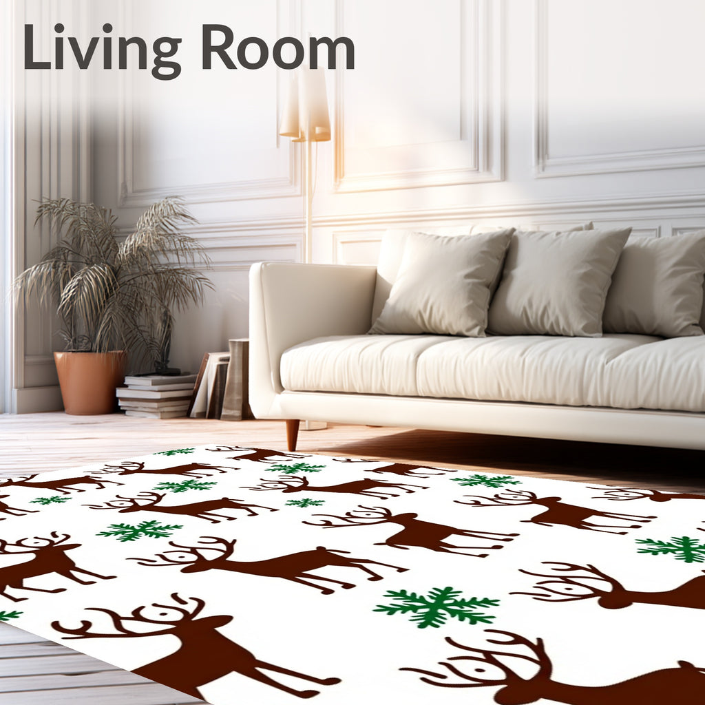 Brown Reindeer Green Snowflakes Repeat Rug
