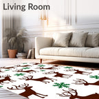 Brown Reindeer Green Snowflakes Repeat Rug