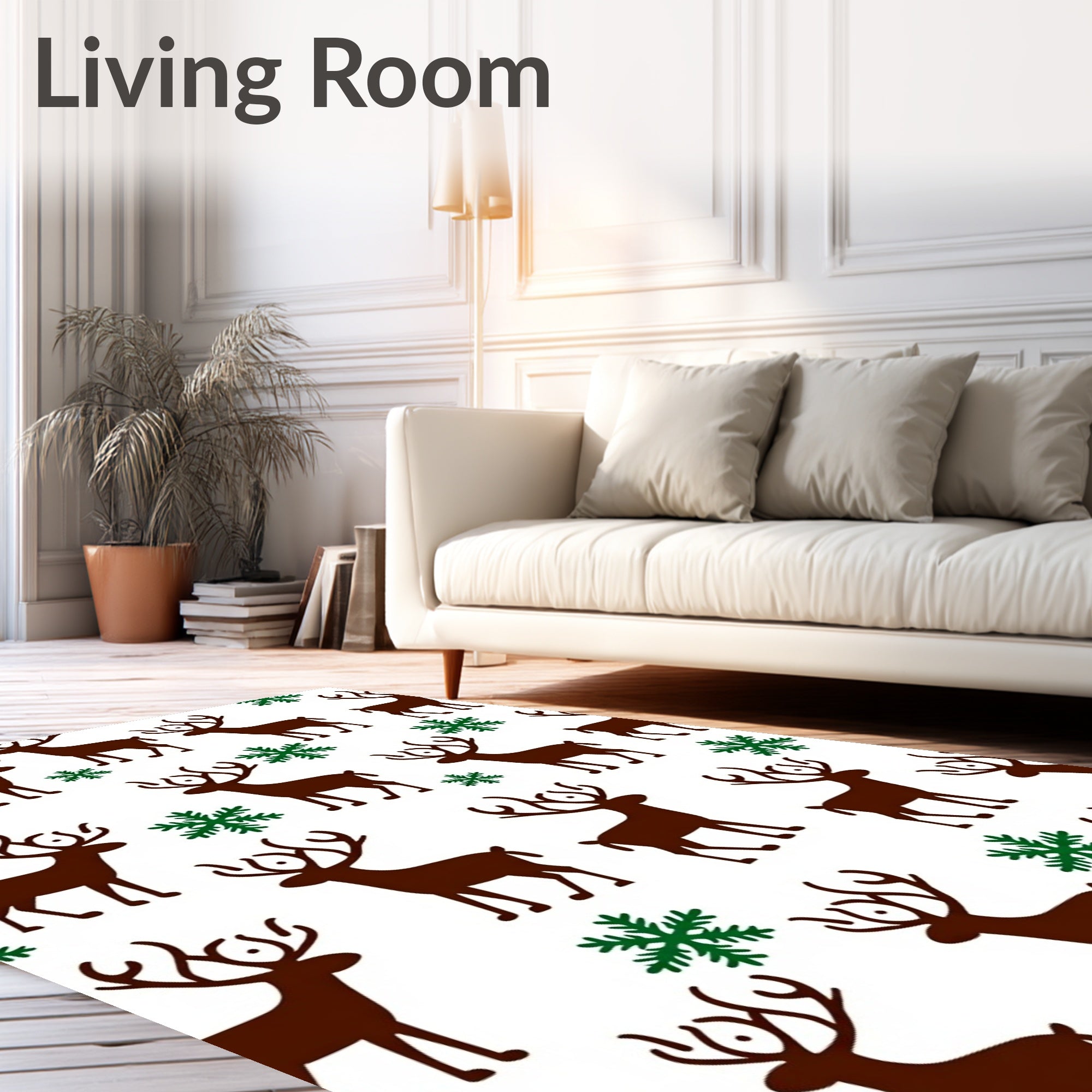 Brown Reindeer Green Snowflakes Repeat Rug