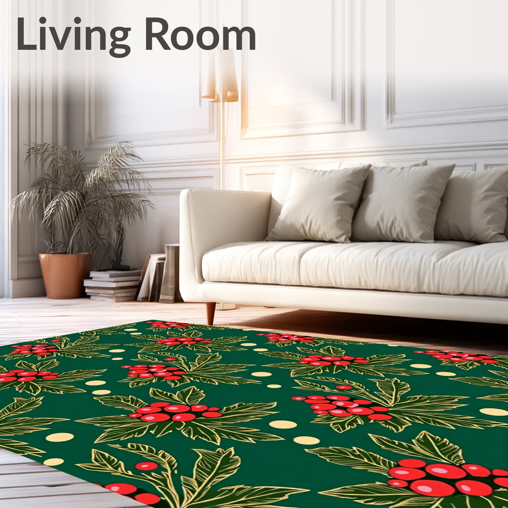 Red Holly Berry Leaf Medallions Rug