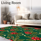 Red Holly Berry Leaf Medallions Rug