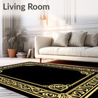 Ornate Gold Scrollwork Border Rug