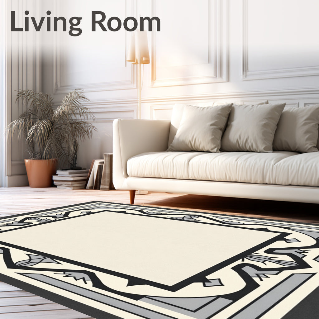 Geometric Art Deco Cream Black Gray Rug