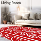 Red White Swirl Tribal Motif Rug