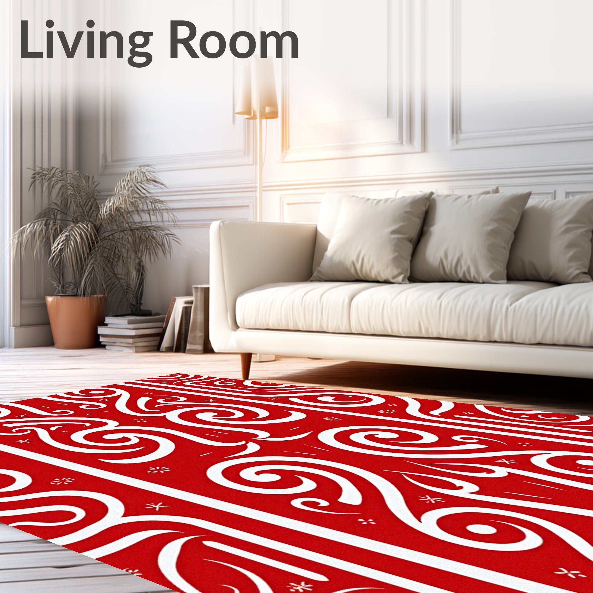 Red White Swirl Tribal Motif Rug