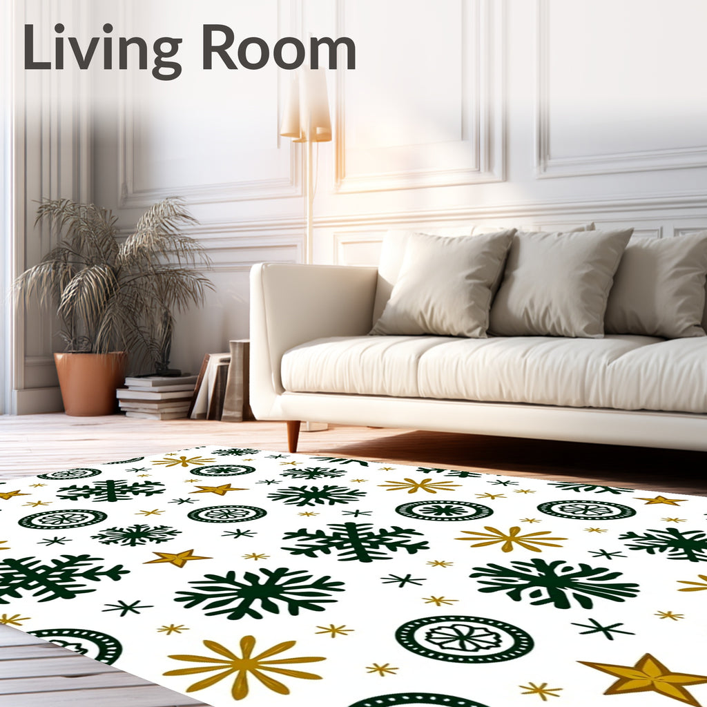 Dark Green Gold Snowflake Star Scatter Rug