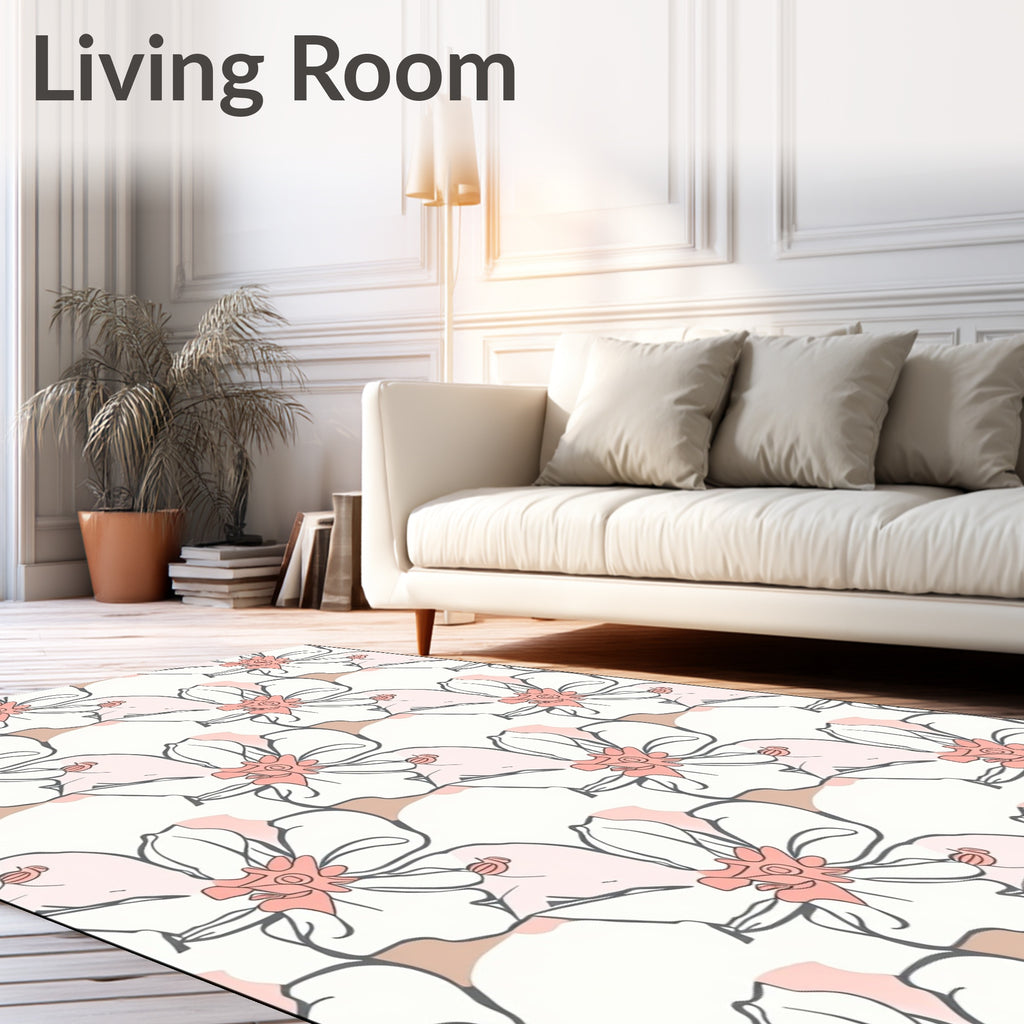 Soft Pink Blossom Outline Art Rug