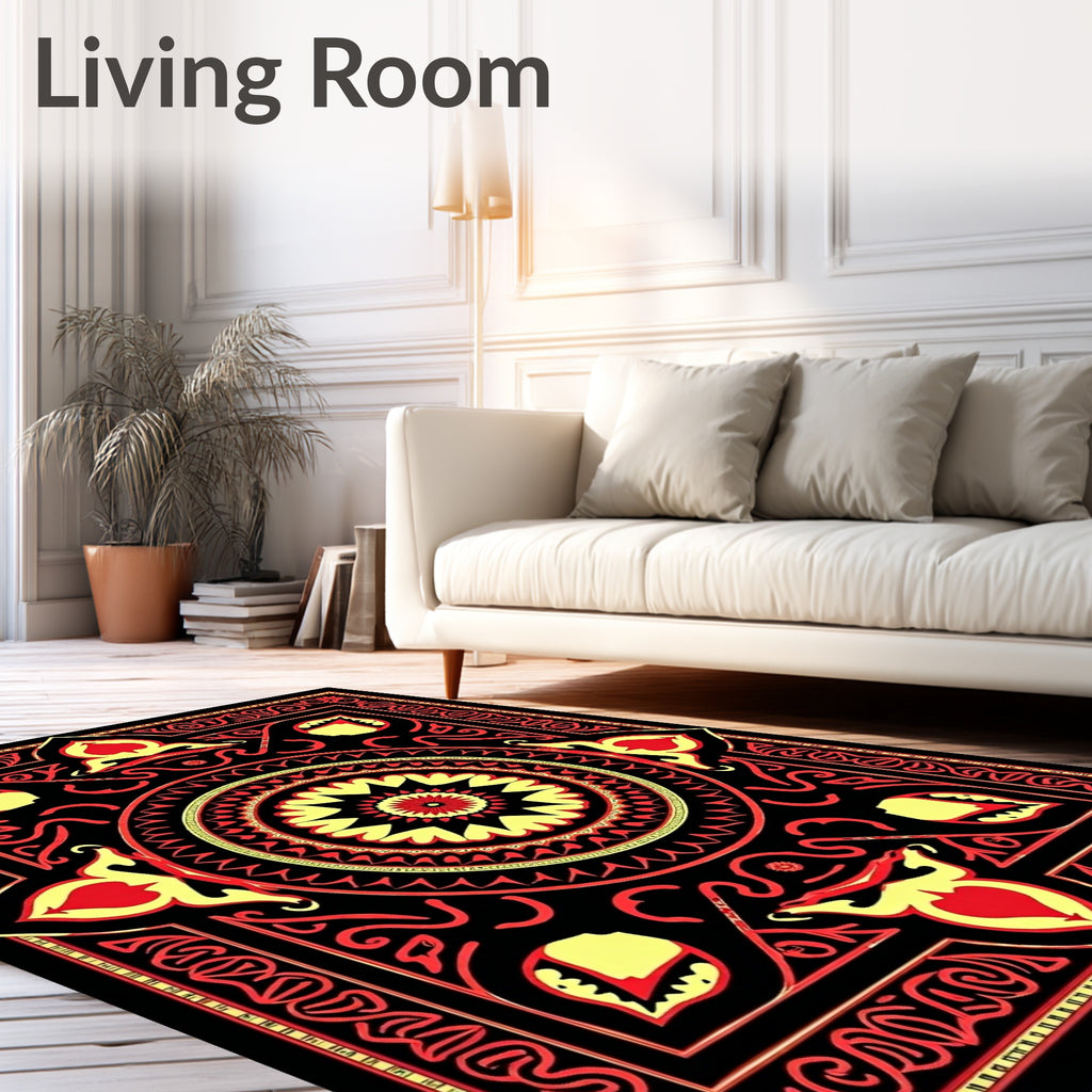 Bold Red and Yellow Medallion Sunburst Rug