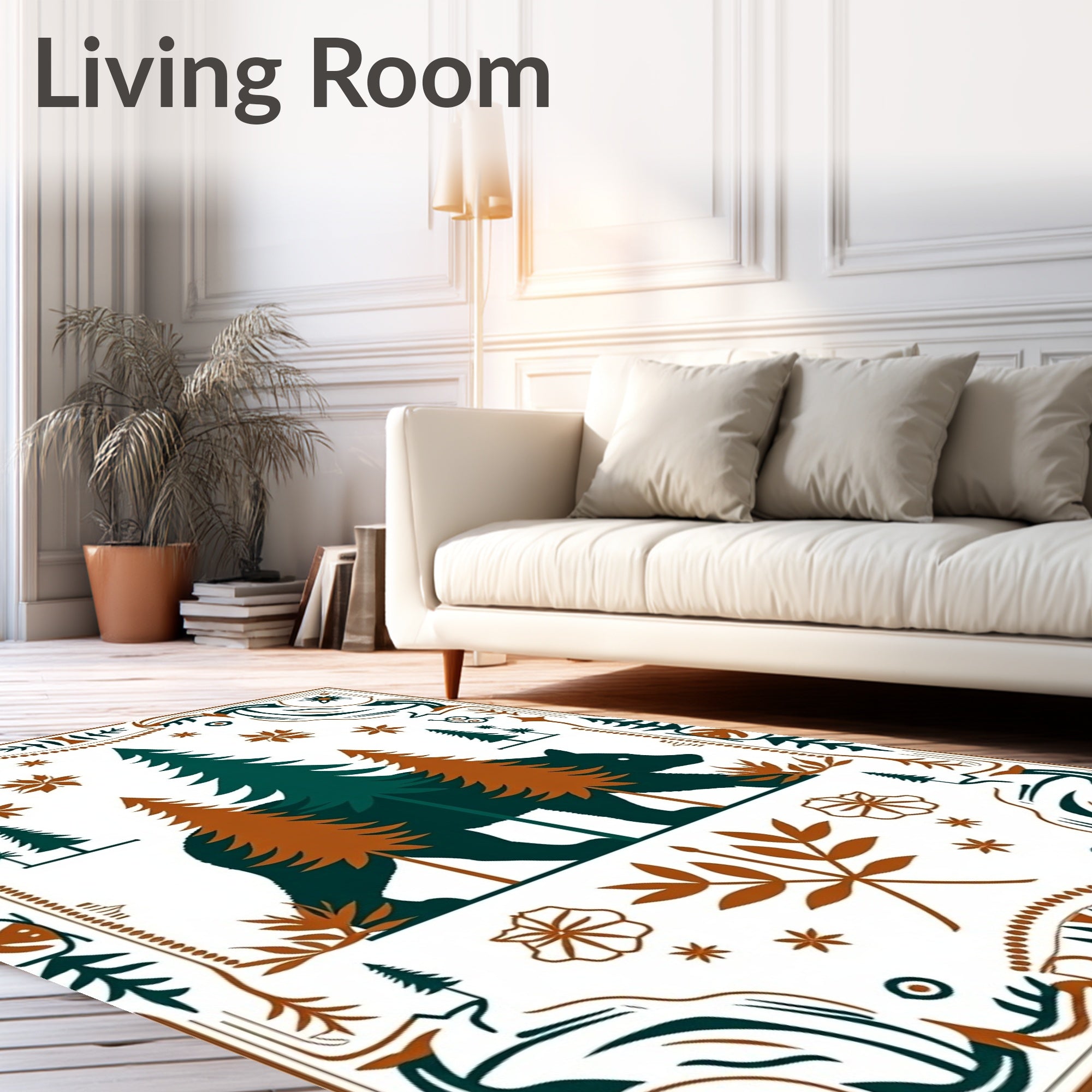 Rustic Bear Forest Woodland Border Rug