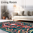 Crimson Crown Red Scroll Medallion Rug