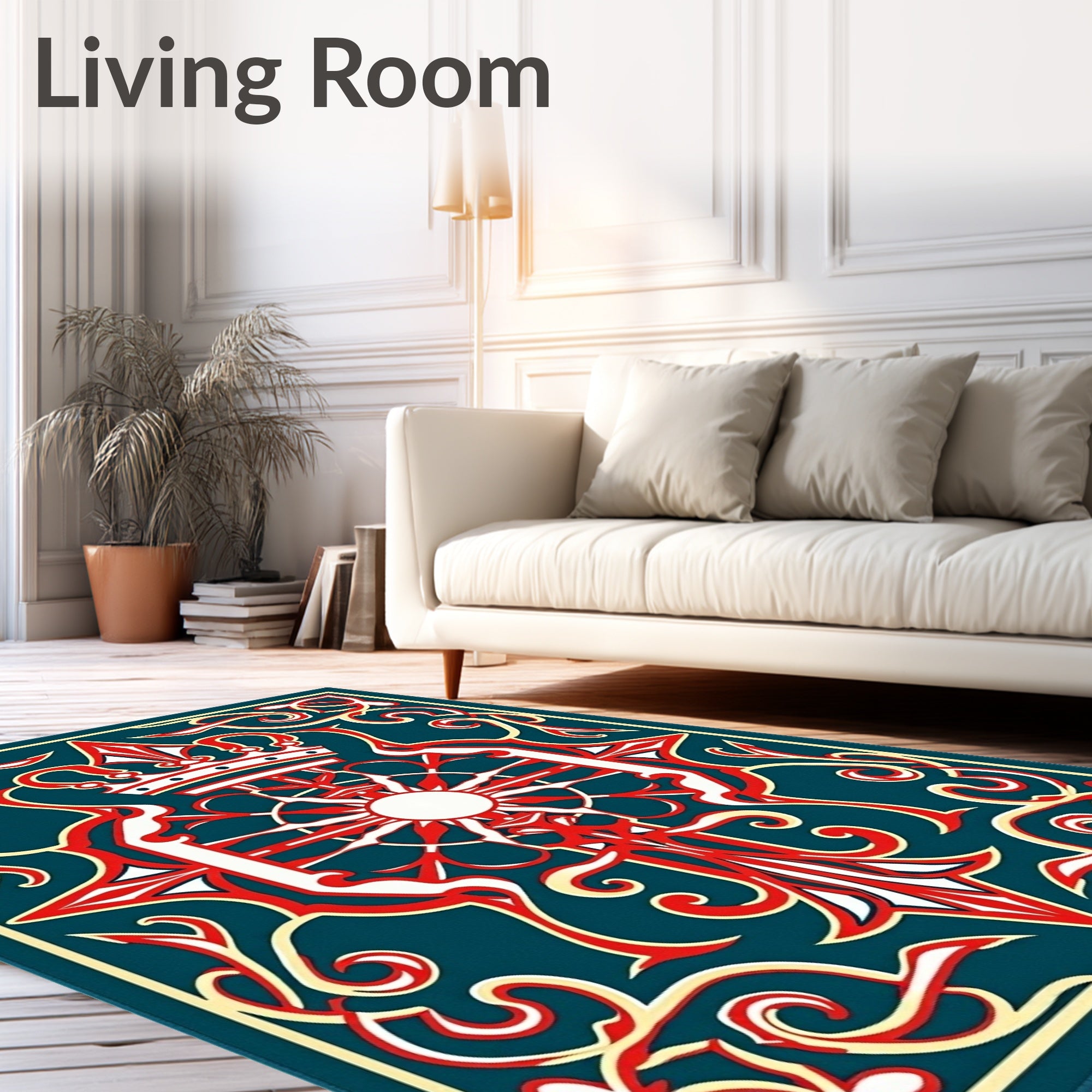 Crimson Crown Red Scroll Medallion Rug