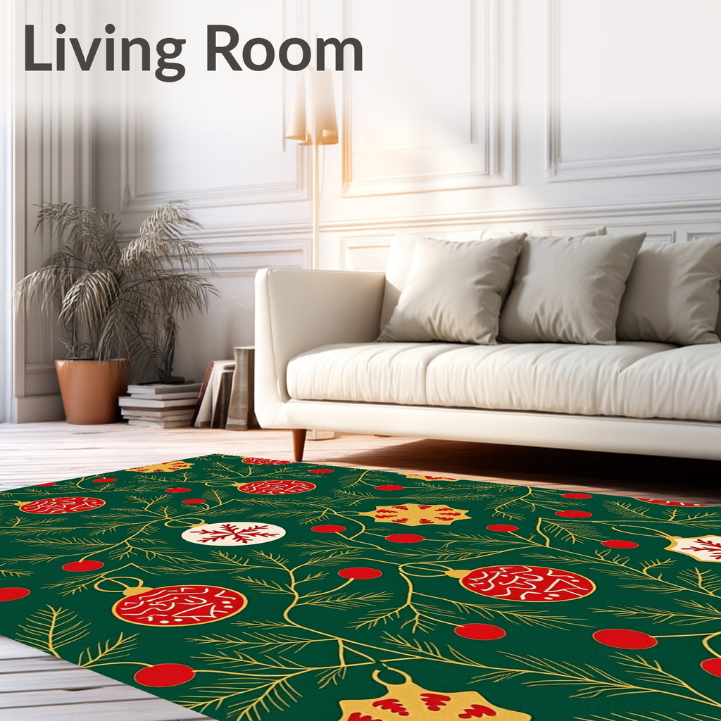 Emerald Green Festive Ornament Garland Rug