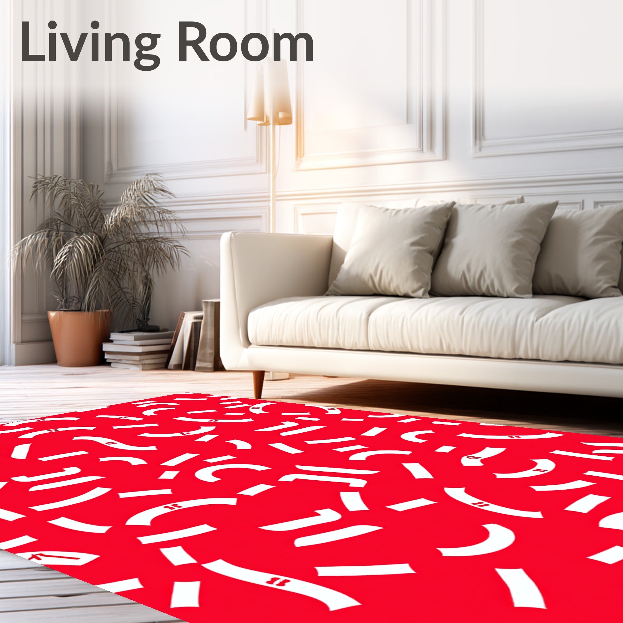 Red White Curvy Lines Scatter Rug