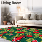 Red Vintage Trucks With Tomatoes Rug