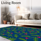 Evergreen Berry Branches on Deep Blue Rug