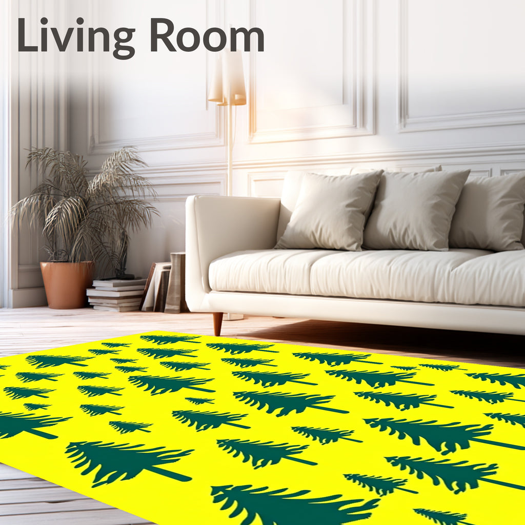Forest Green Pine Trees Yellow Background Rug