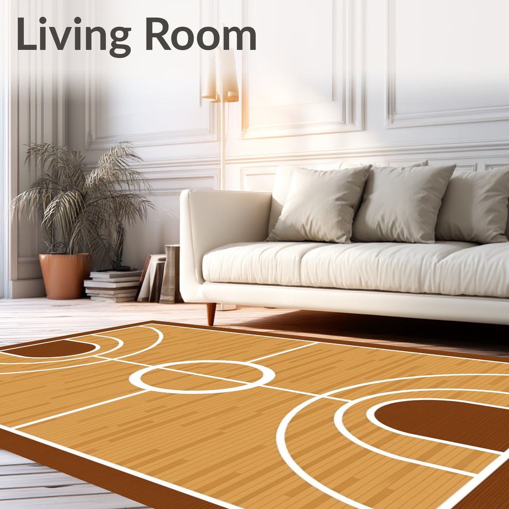 Wooden Basketball Court Lines Rug