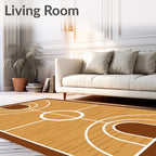 Wooden Basketball Court Lines Rug