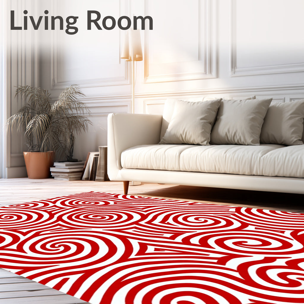 Crimson Swirls Abstract Contemporary Rug