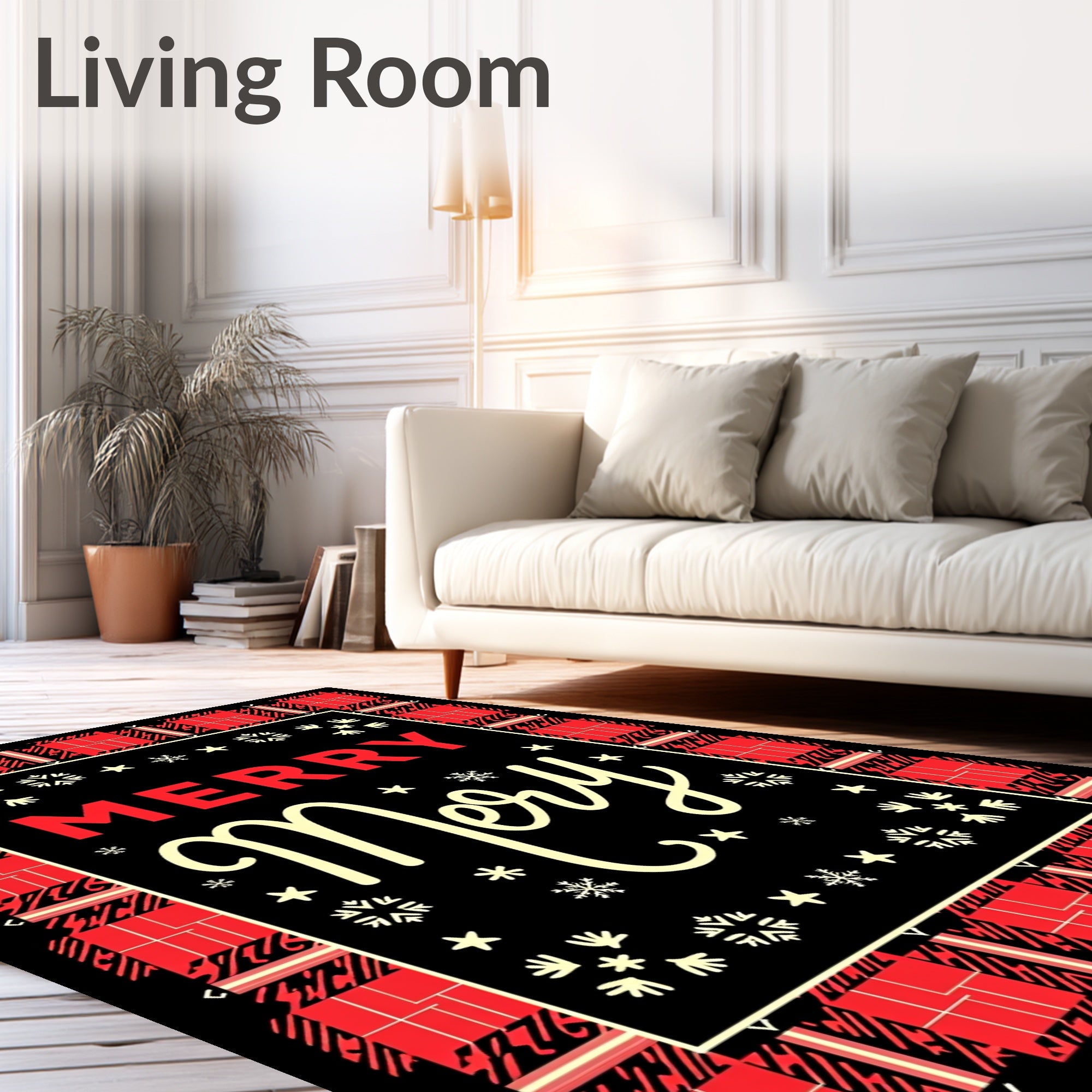 Red Black Plaid Snowflake Border Rug