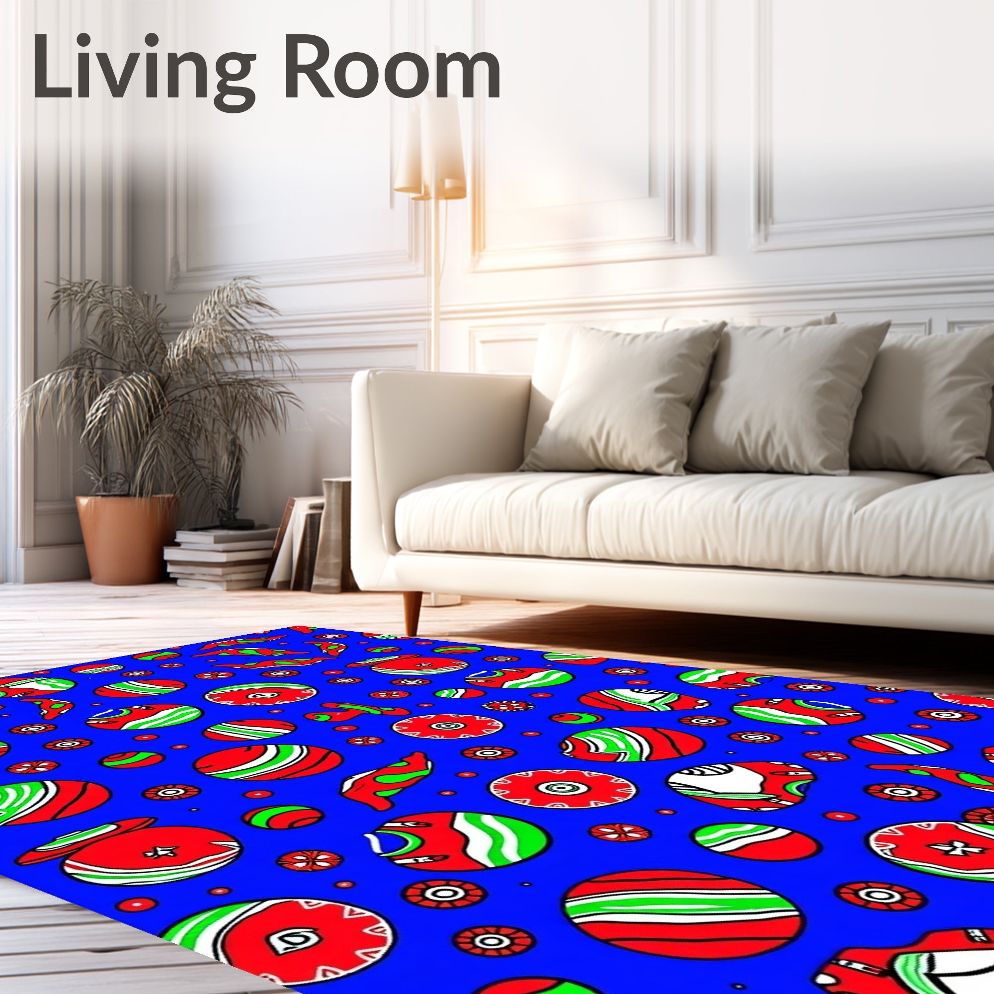 Vibrant Red Green Circles Scattered Rug