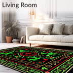 Vibrant Green Deer Garden Medallion Rug